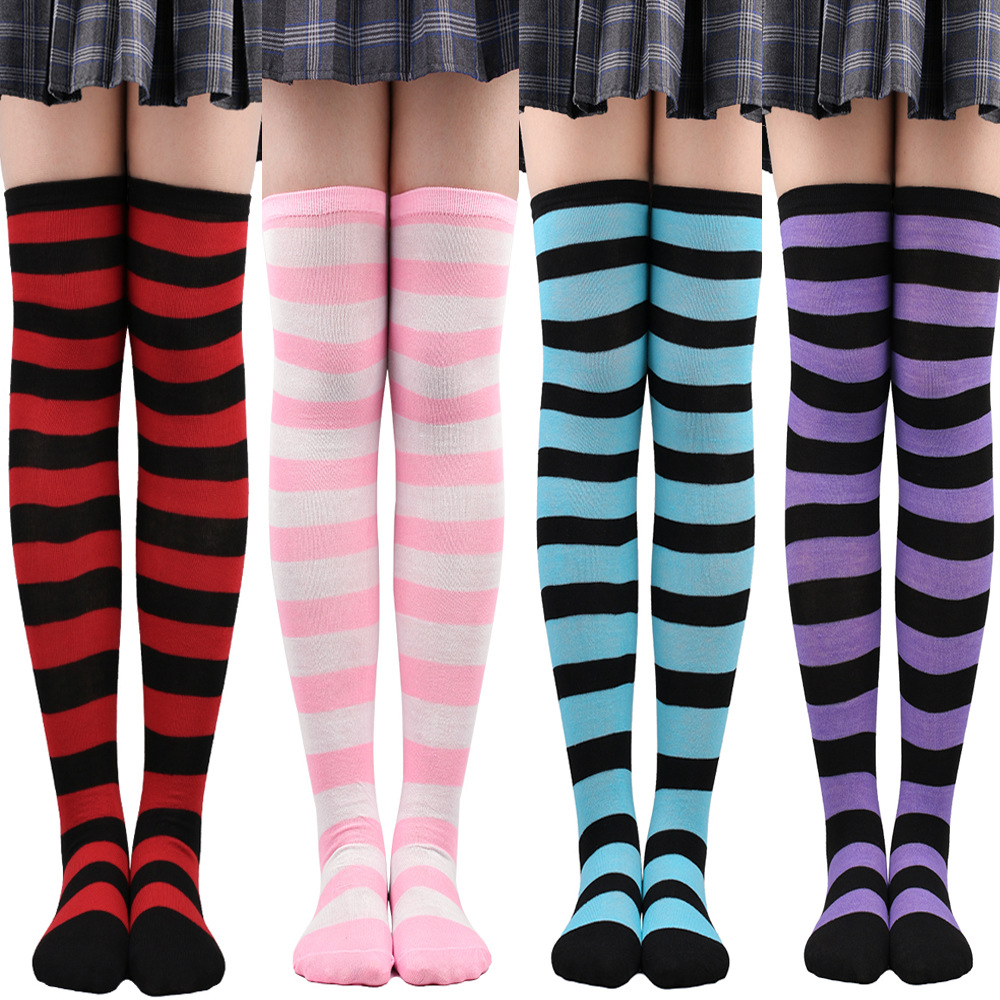 Christmas Stocking Hanging - Wide Striped Stockings Women Over Knee