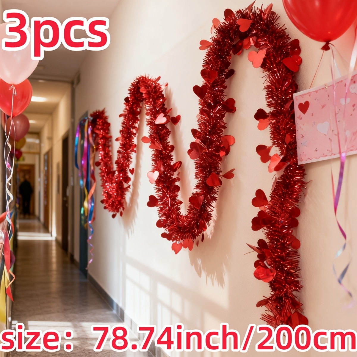 3pcs Red Heart Plastic Tinsel  - огляд і ціна Tinsel Garland Decoration